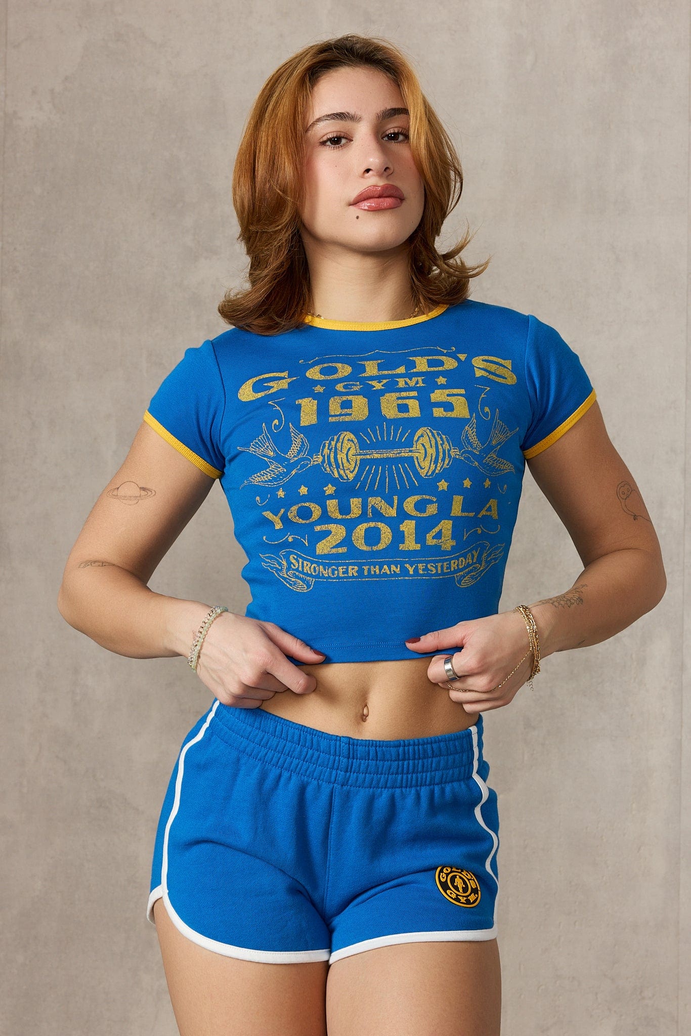 W471 Gold's Gym Ringer Baby Tee - Image 3